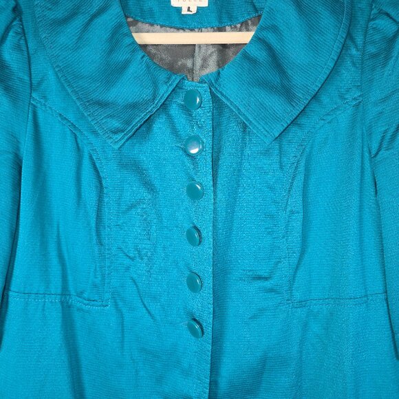 TULLE ANTHROPOLOGIE JACKET TEAL BLUE LINED SHORT SLEEVE WOMENS LARGE - Picture 2 of 9